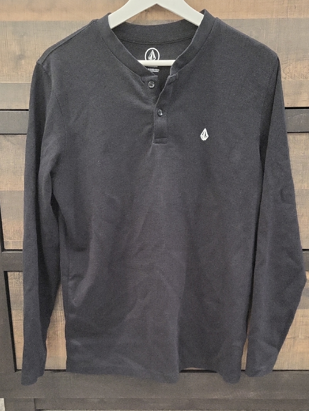 Volcom Black Long-Sleeve Henley with Logo